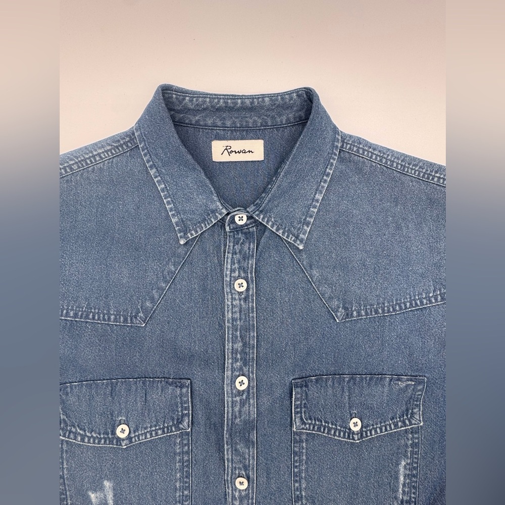 Rowan Shirt Mens XL Blue Denim Western Workwear Button Up Long Sleeve Casual